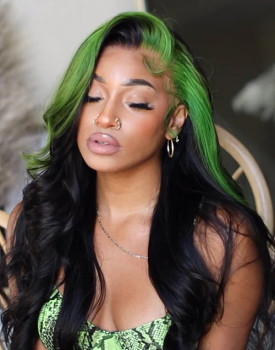 Black and Green Skunk Money Piece Highlight Body Wave 13x4 Lace Front 4x4 Lace Closure Human Hair Wig