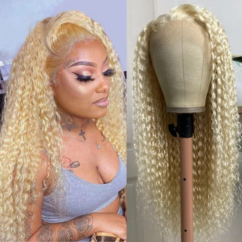 Blonde #613 Water Wave 13x4 Lace Front 4x4 Lace Closure Human Hair Wig