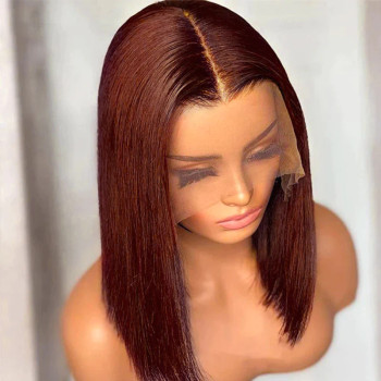 Reddish Brown Color #33b Straight Bob 13x4 Lace Front 4x4 Lace Closure Human Hair Wig