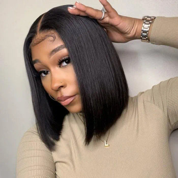 Natural Black Straight Bob 13x4 Lace Front 4x4 Lace Closure Human Hair Wig