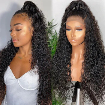 Natural Black Water Wave 13x4 Lace Front 4x4 Lace Closure Human Hair Wig