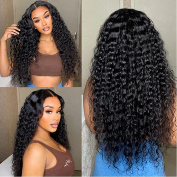Natural Black Water Wave 13x4 Lace Front 4x4 Lace Closure Human Hair Wig