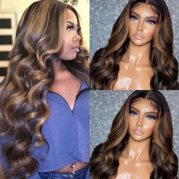 Brown Piano Balayage Highlight Body Wave 13x4 Lace Front 4x4 Lace Closure Human Hair Wig