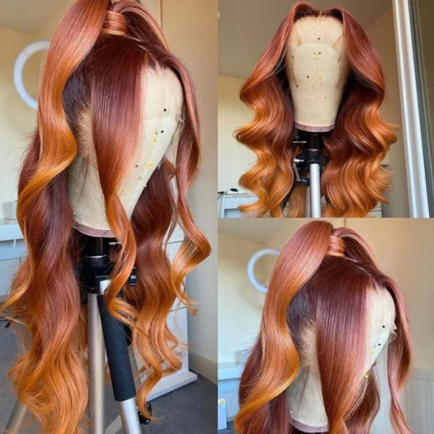 Auburn and Ginger Piano Ombre Straight 13x4 Lace Front 4x4 Lace Closure Human Hair Wig