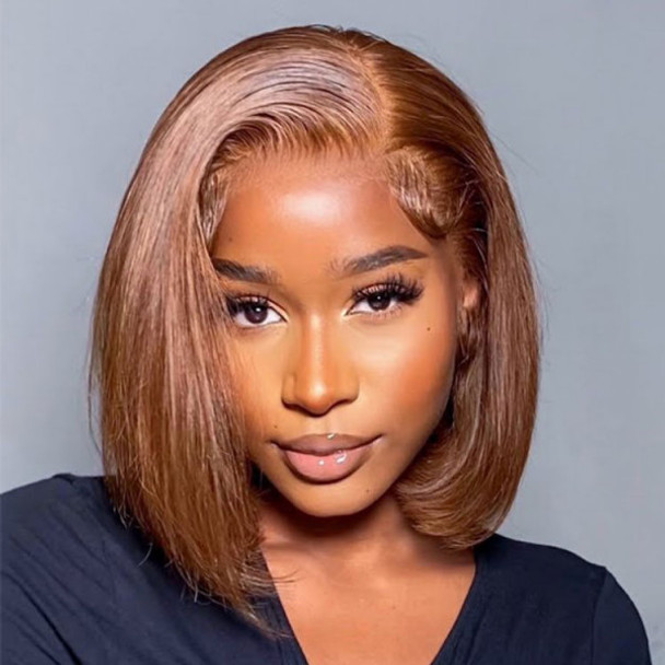 Chestnut Auburn Brown Color #4 Straight Bob 13x4 Lace Front 4x4 Lace Closure Human Hair Wig