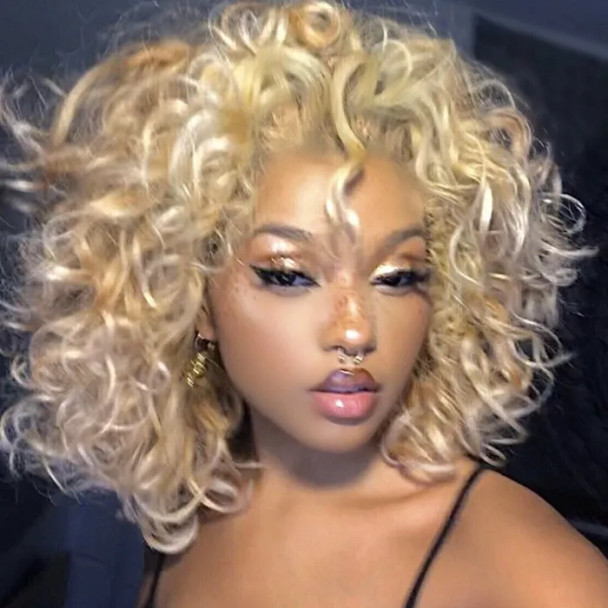 Blonde #613 Curly Bob 13x4 Lace Front 4x4 Lace Closure Human Hair Wig