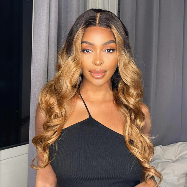 Ombre Honey Blonde Highlight Body Wave 13x4 Lace Front 4x4 Lace Closure Human Hair Wig