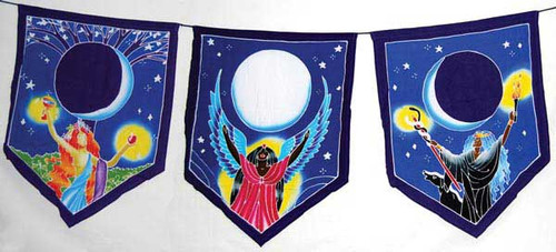 Triple Moon Goddess Prayer Flags 60" x  29"