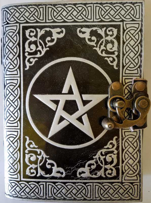 Pentagram Blank Leather Journal w/ Latch  Black / Silver