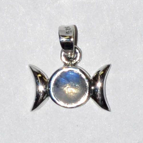 Triple Goddess Moonstone Sterling Silver Pendant 9/16"