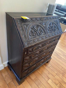 Antique 19th Century Drop Front Secretary Desk Dark Wood Mahogany Antique 19th Century Drop Front Secretary Desk Dark Wood Mahogany