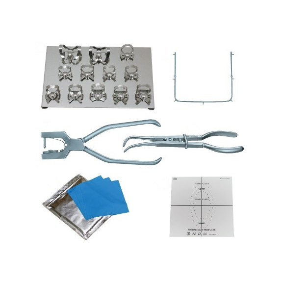 Rubber Dam Starter Kit For Dental Work - 18 Pcs With Frame, Punch, Clamps