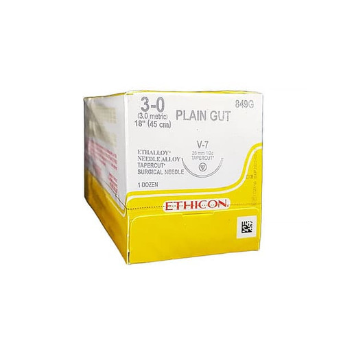 Ethicon Plain Gut Sutures 3/0, 26mm, 1/2 Circle - 849G