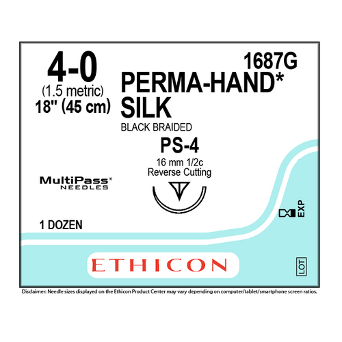 Ethicon Silk Sutures 4/0, 16mm, 1/2 Circle - 1687G