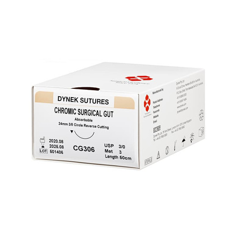 Dynek Chromic Gut Sutures (Absorbable), 4/0, 18mm, 3/8 Circle - CG405