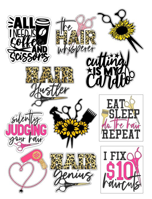 Hair Stylist Vinyl Sticker Sheet 11 Stickers UPTOWN STITCH GIRL