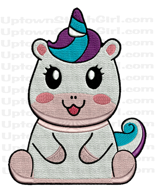 Baby Unicorn Virtual Embroidered Sublimation Design Download /No Background
