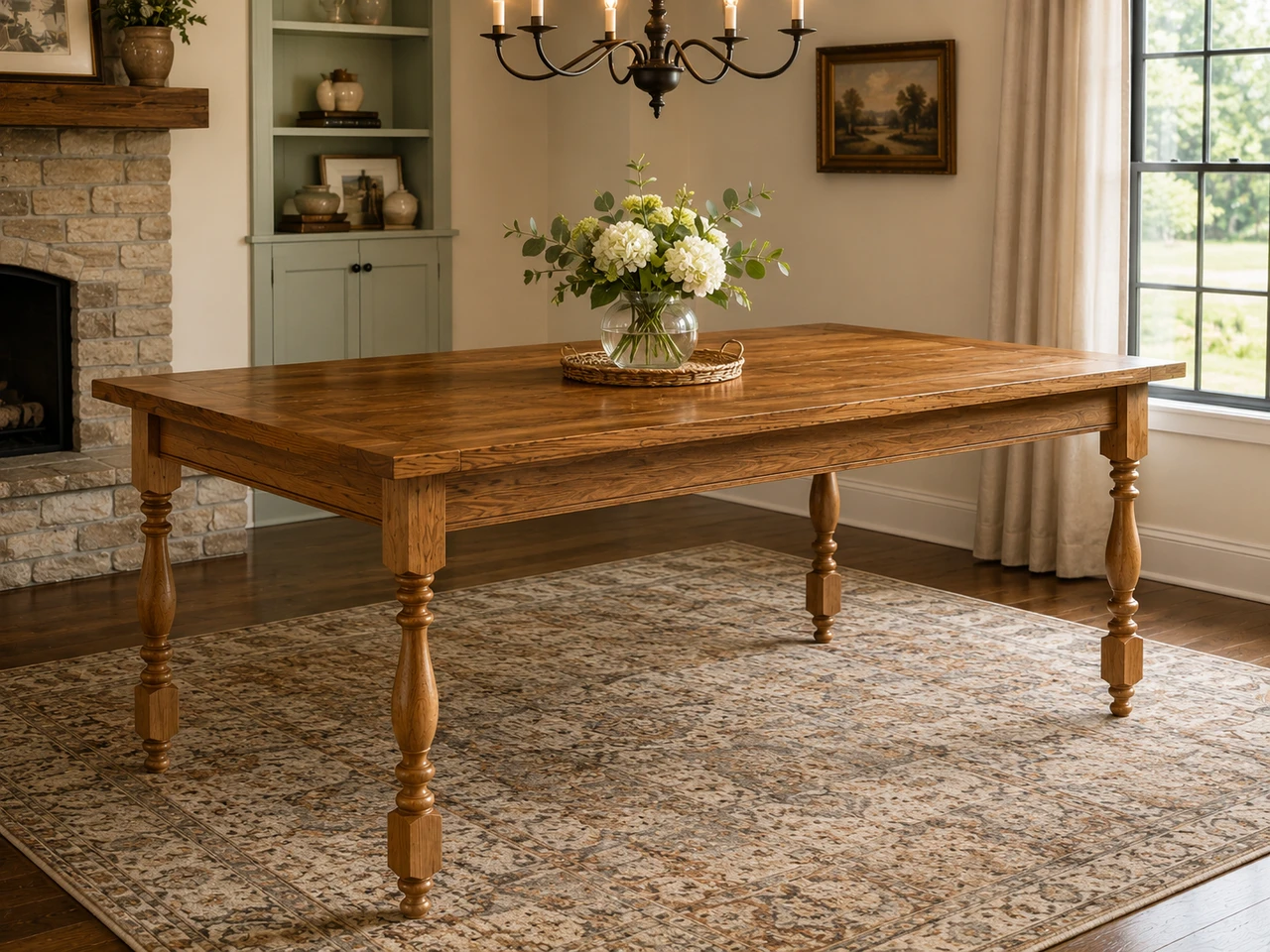 Finished dining table built with Westhaven William and Mary Dining Table Legs
