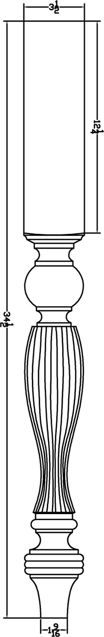 Alexander Reeded Wood Table Leg - 34.5" Unfinished Oak Leg For Kitchen Islands & Desks