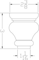 CAD Drawing Cypress Bun Foot - 3" Tall x 2 1/2" Wide 