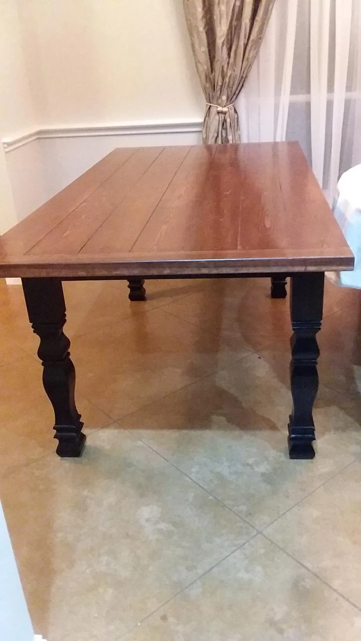 Dining table built with square wood legs