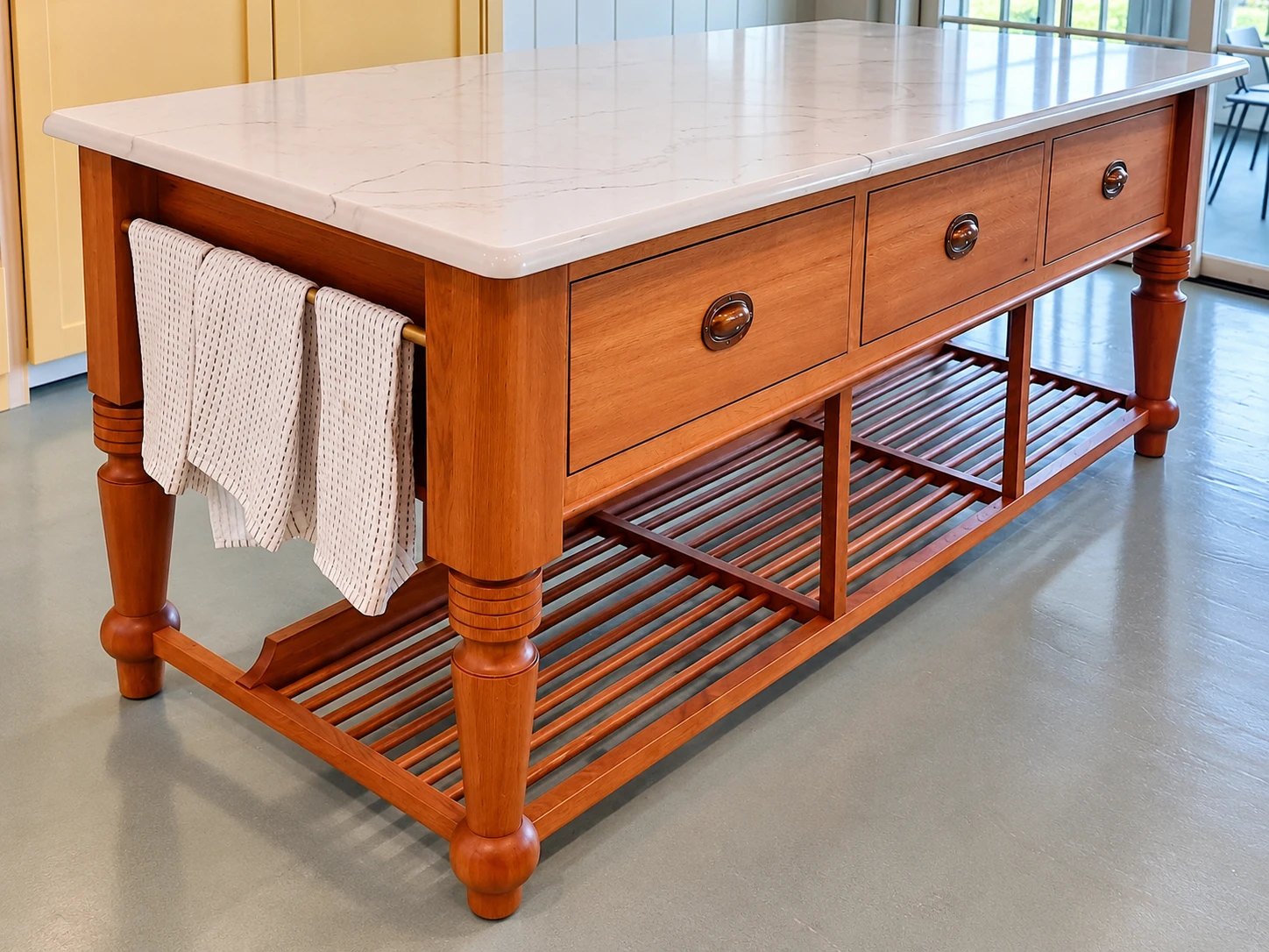 Traditional turned wood furniture legs on a finished project