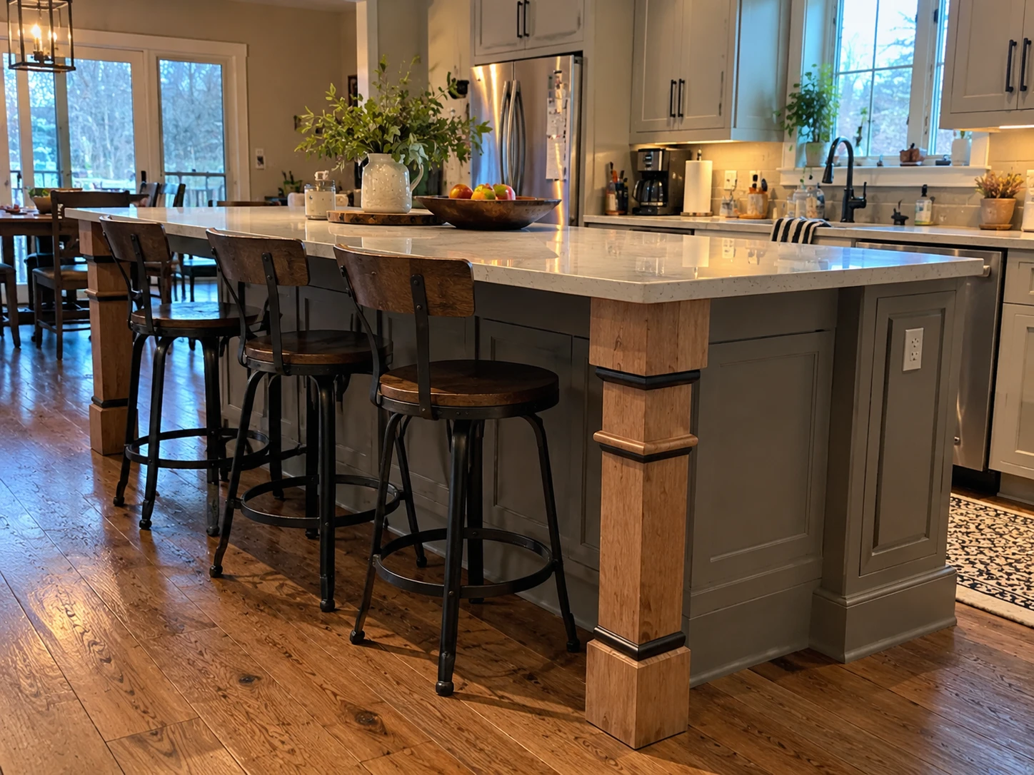 Finished kitchen island featuring Highland Manor wood island legs