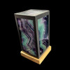 Rainbow fluorite panel lantern lamp unlit showing natural purple green clear fluorite color banding