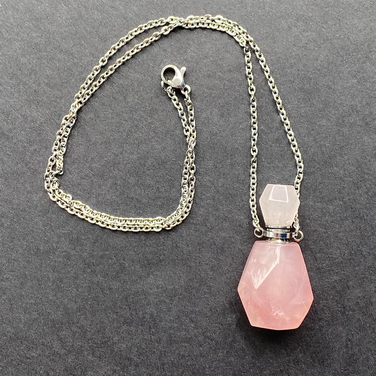 Rose Quartz Perfume Bottle Necklace