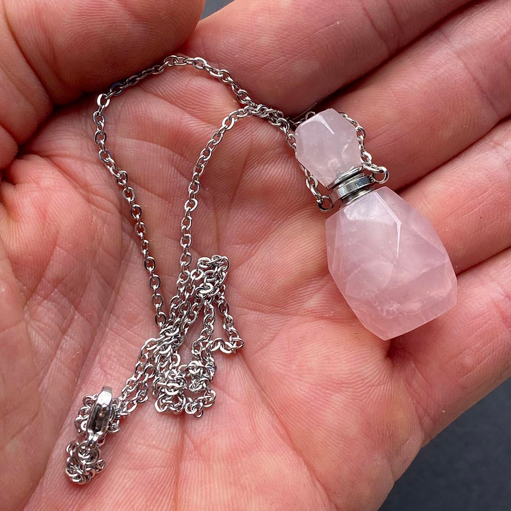 Rose Quartz Perfume Bottle Necklace For Sale Fossilsplus