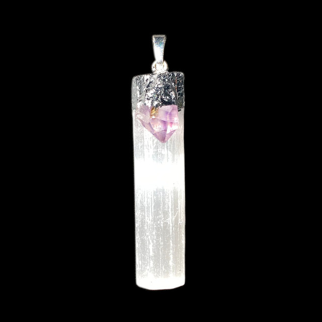 Selenite pendant with Amethyst crystal