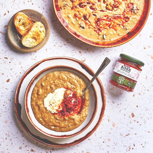 Chestnut, Chickpea and Rose Harissa Soup