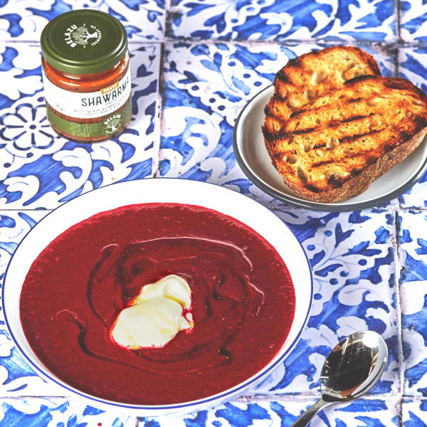 Beetroot and Shawarma Soup