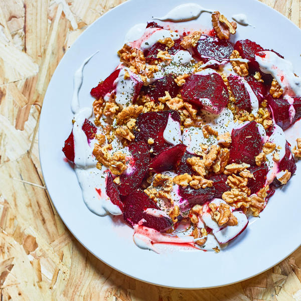 Beetroots caramelised with Smokey Chilli Jelly, Freekeh, Walnuts