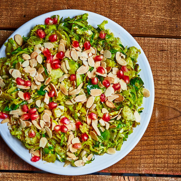 Brussel Sprouts with Chermoula, Pomegranates and Almonds