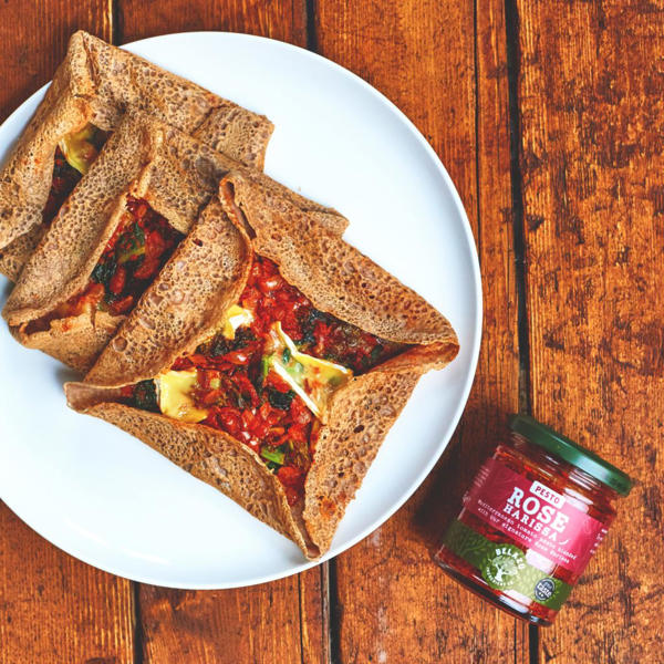 Buckwheat Galette with Rose Harissa Pesto