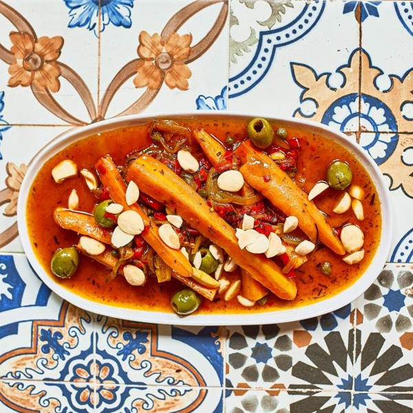 Carrot Escabeche with Oporto Vinegar, Saffron and Marcona Almonds