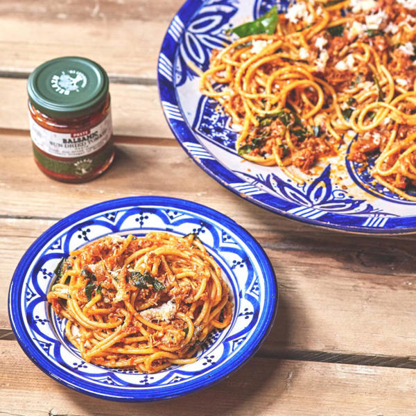 Crab Spaghetti with Balsamic Sun-Dried Tomato Paste