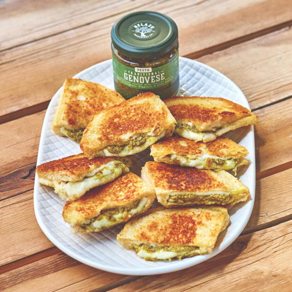 Fried Buffalo Mozzarella Sandwich with Traditional Genovese Pesto