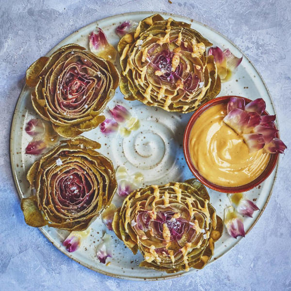 Globe artichokes with Dijon Mustard dressing