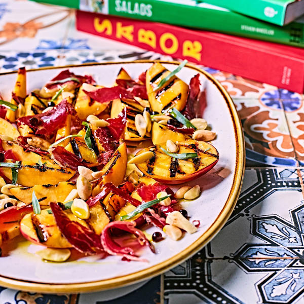 Grilled Nectarines with almonds & Verdemanda Extra Virgin Olive Oil