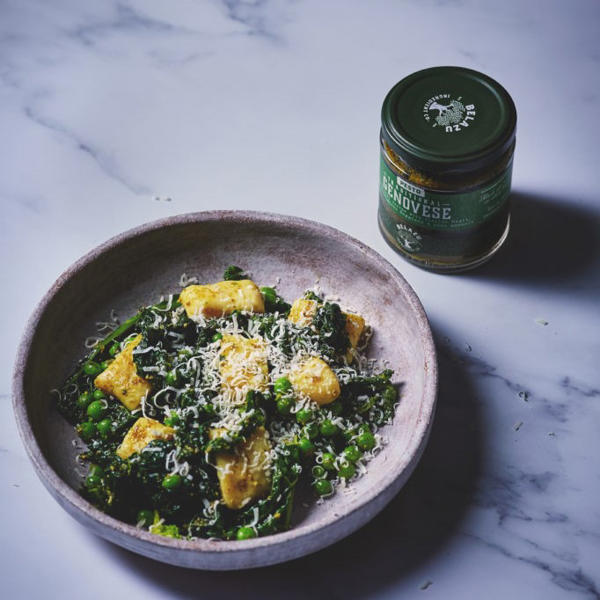 Homemade gnocchi with Traditional Genovese Pesto