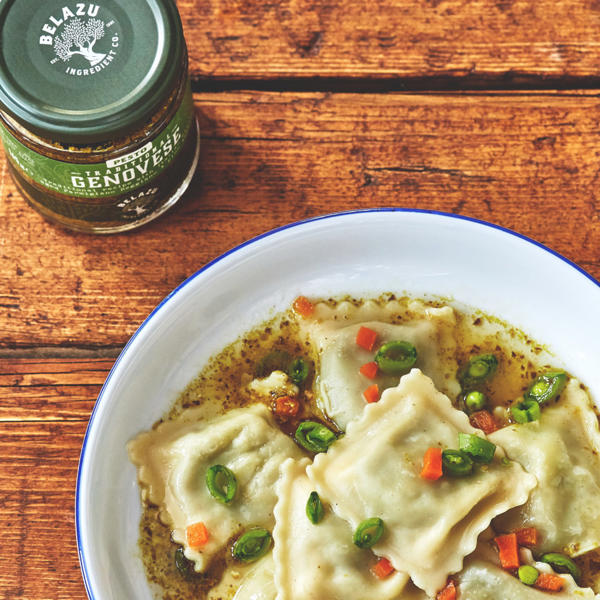 Pea and Shallot Ravioli with broth