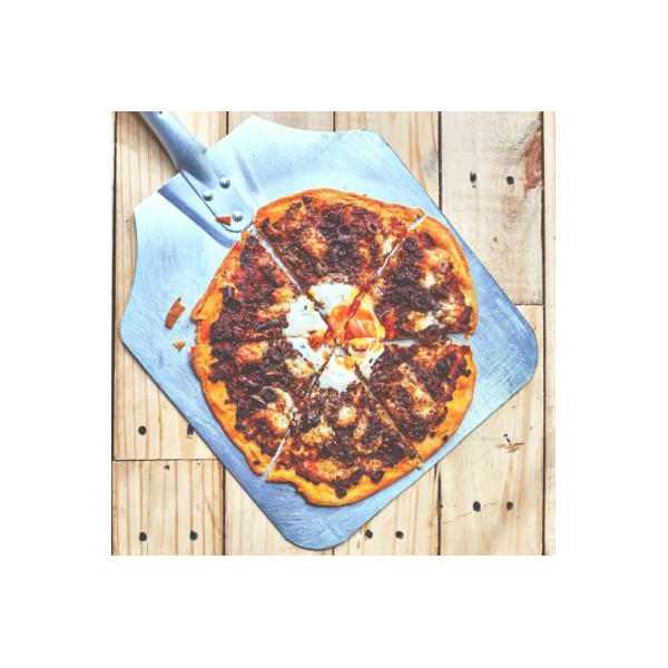 Oak-Smoked Paprika & Tomato Pesto pizza with beef, Mozzarella, and egg