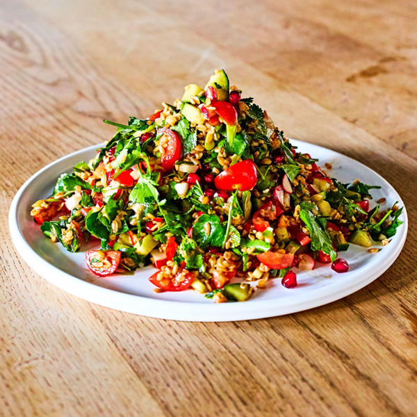 Chopped salad with Siyez and Pomegranate Molasses dressing