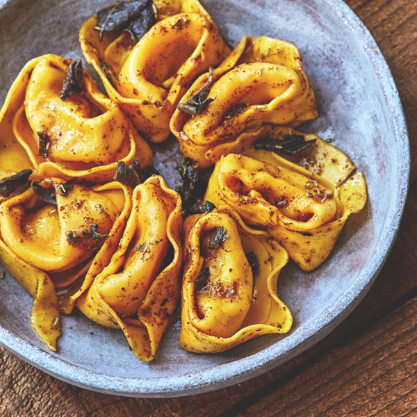 Pumpkin Tortelloni with Anchovy & sage brown butter