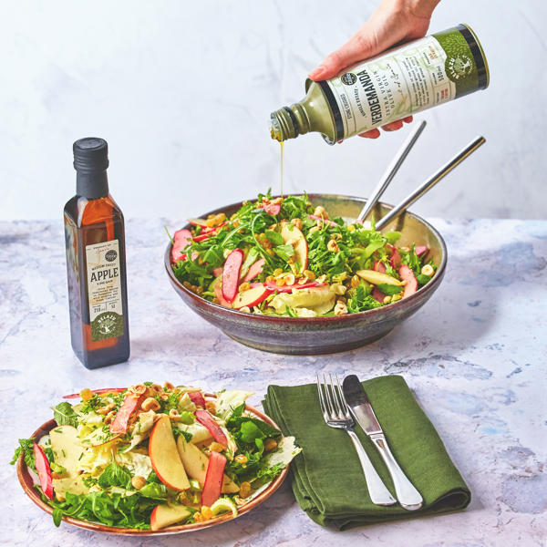 Rhubarb, Celery and Apple Salad with Apple CIder Vinegar, Mixed Herbs and Toasted Hazelnuts