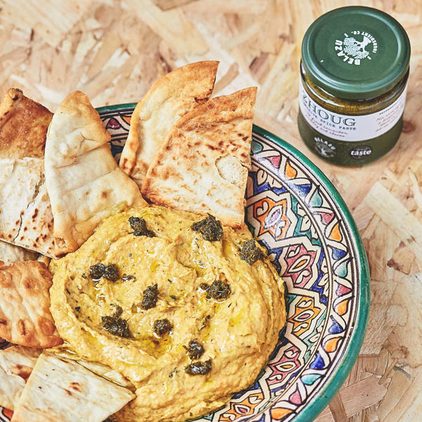Roast carrot hummus with Zhoug