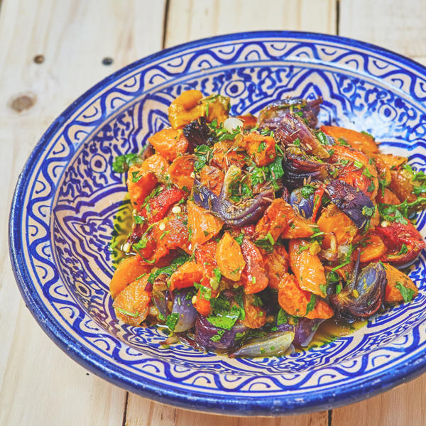 Roasted Carrot and Mixed Pepper Salad with Chermoula Dressing