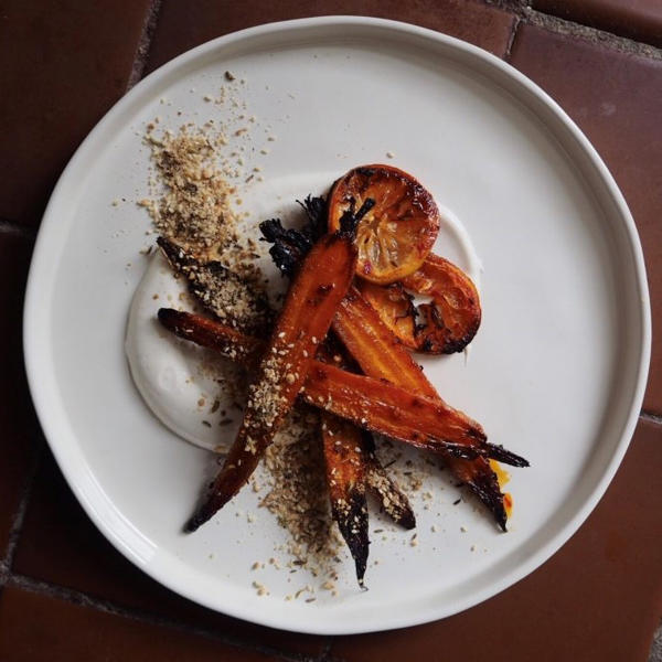 Rose Harissa and maple roasted carrots